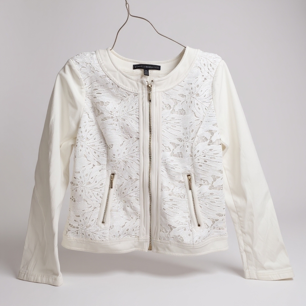 White House Black Market White Lace Zip Up Jacket Sz 10 Small Medium